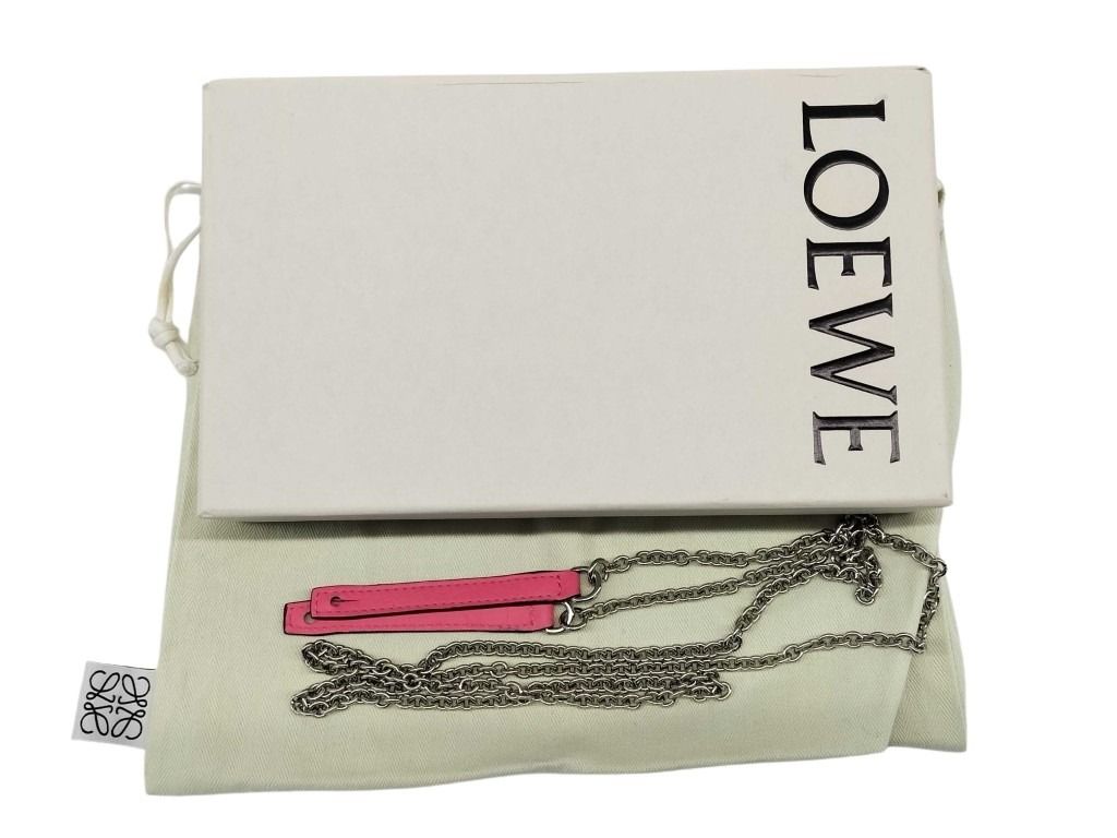 LOEWE ロエベ 財布 ヴァーティカル チェーンウォレット レッド ピンク ブラック レザー レディース 二つ折り長財布 美品