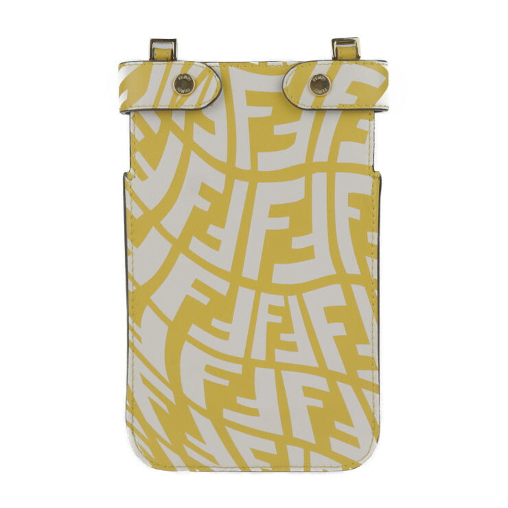 超美品 FENDI フェンディ ピーカフォン ピーカブー ショルダーバッグ 8M0442 カーフレザー イエロー系 ゴールド金具 ズッカ柄 スマホポーチ スマホケース ストラップ ターンロック