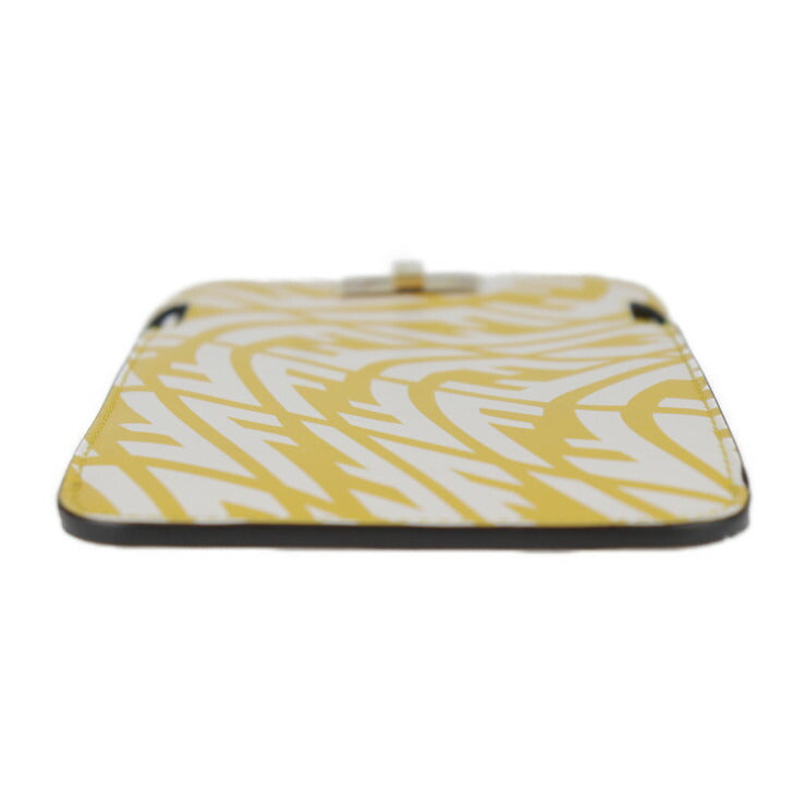 超美品 FENDI フェンディ ピーカフォン ピーカブー ショルダーバッグ 8M0442 カーフレザー イエロー系 ゴールド金具 ズッカ柄 スマホポーチ スマホケース ストラップ ターンロック