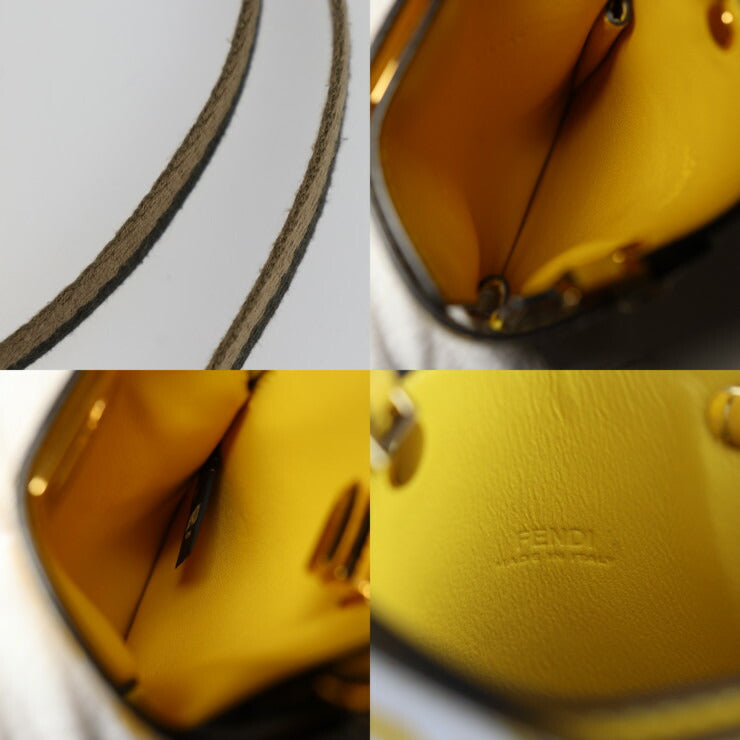 超美品 FENDI フェンディ ピーカフォン ピーカブー ショルダーバッグ 8M0442 カーフレザー イエロー系 ゴールド金具 ズッカ柄 スマホポーチ スマホケース ストラップ ターンロック