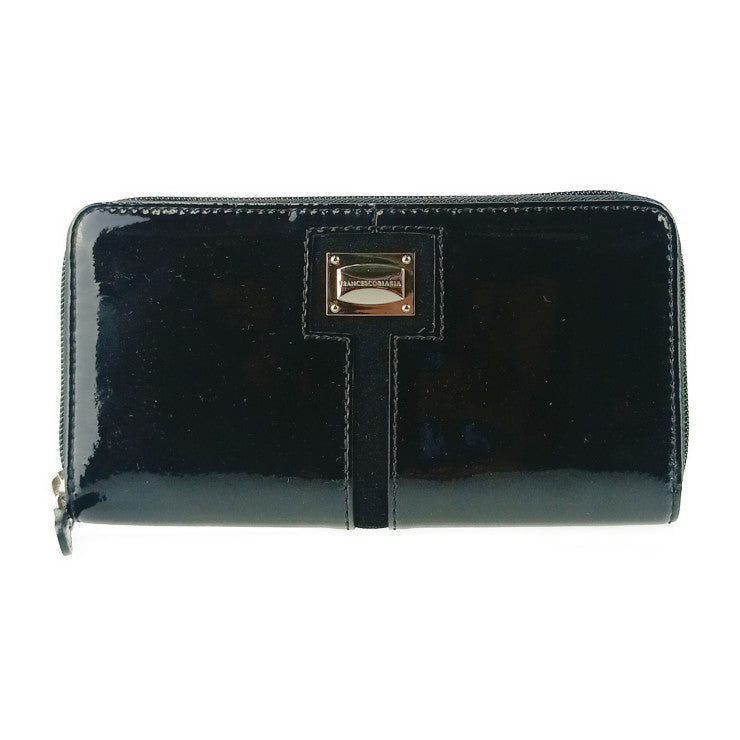 FRANCESCO BIASIA フランチェスコ・ビアジア 財布 ラウンドファスナー 長財布 561072-10 ブラック パテントレザー レディース シルバー金具 超美品