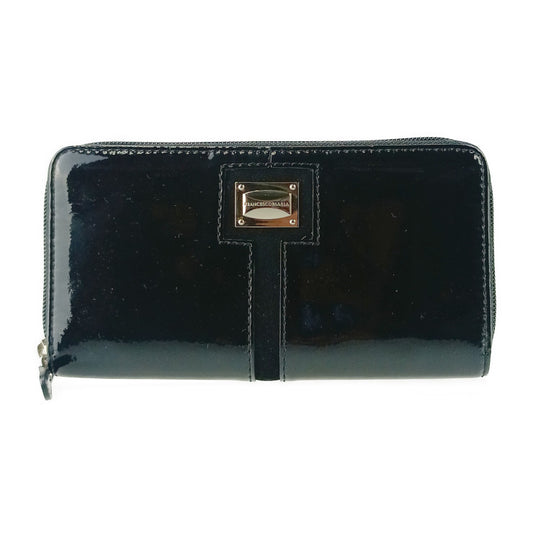 FRANCESCO BIASIA フランチェスコ・ビアジア 財布 ラウンドファスナー 長財布 561072-10 ブラック パテントレザー レディース シルバー金具 超美品