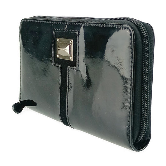 FRANCESCO BIASIA フランチェスコ・ビアジア 財布 ラウンドファスナー 長財布 561072-10 ブラック パテントレザー レディース シルバー金具 超美品