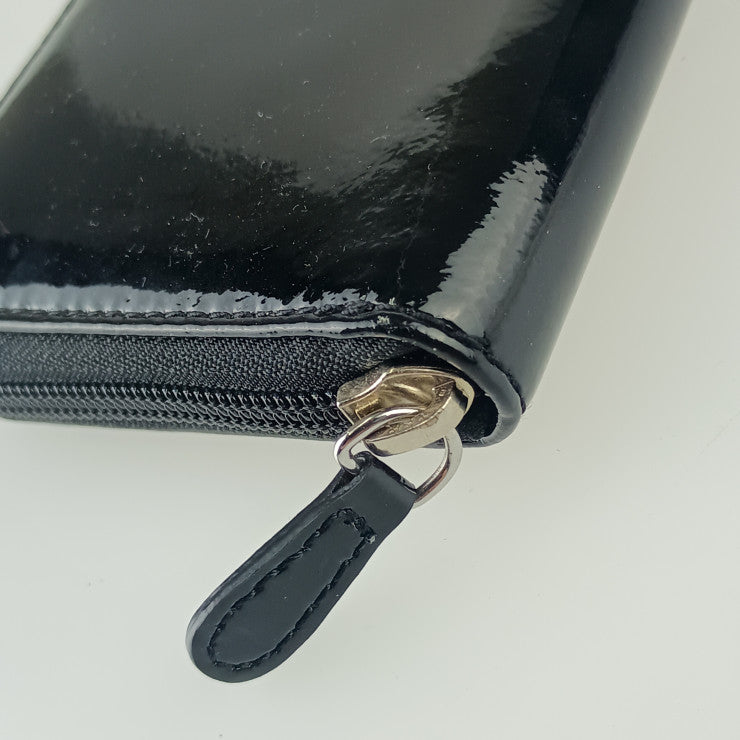FRANCESCO BIASIA フランチェスコ・ビアジア 財布 ラウンドファスナー 長財布 561072-10 ブラック パテントレザー レディース シルバー金具 超美品