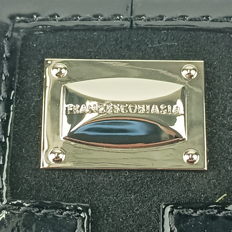 FRANCESCO BIASIA フランチェスコ・ビアジア 財布 ラウンドファスナー 長財布 561072-10 ブラック パテントレザー レディース シルバー金具 超美品