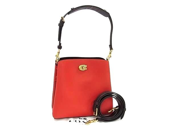 新古未使用展示品 COACH コーチ ショルダーバッグ ウィロウ C3766 レッド系 レザー レディース バケットバッグ 2WAY ゴールド金具