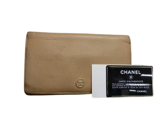 CHANEL シャネル 二つ折り長財布 A20904 ベージュ系 レザー レディース ココマーク ココボタン