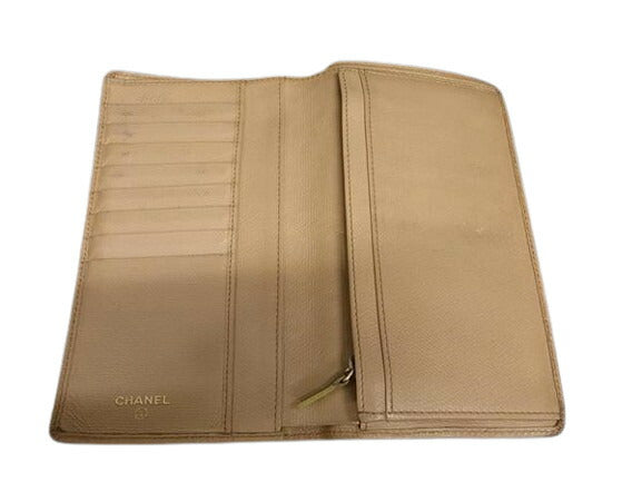 CHANEL シャネル 二つ折り長財布 A20904 ベージュ系 レザー レディース ココマーク ココボタン