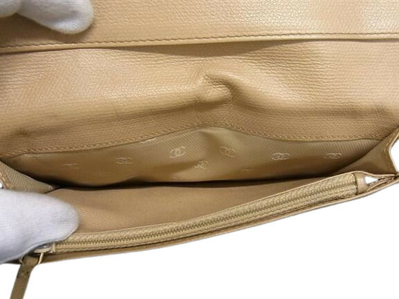 CHANEL シャネル 二つ折り長財布 A20904 ベージュ系 レザー レディース ココマーク ココボタン