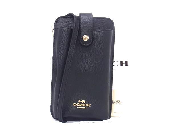 新古未使用展示品 COACH コーチ スマホショルダーバッグ C6884 ブラック レザー ユニセックス クロスグレイン フォーン クロスボディ 2WAY