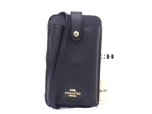 新古未使用展示品 COACH コーチ スマホショルダーバッグ C6884 ブラック レザー ユニセックス クロスグレイン フォーン クロスボディ 2WAY