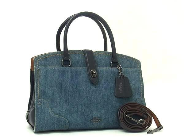 COACH コーチ ハンドバッグ 37786 ブルー系×ネイビー系 デニム×レザー レディース ターンロック 2WAY