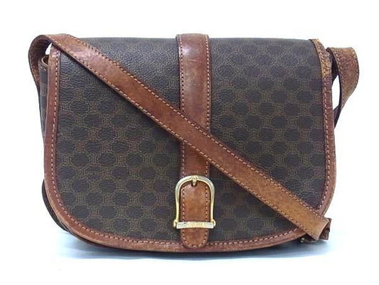 CELINE セリーヌ ショルダーバッグ マカダム柄 - ブラウン系 PVC×レザー ユニセックス