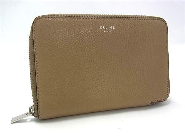 CELINE セリーヌ 財布 ミディアム ジップアラウンド ベージュ レッド レザー レディース ラウンドファスナー 二つ折り財布 シルバー金具