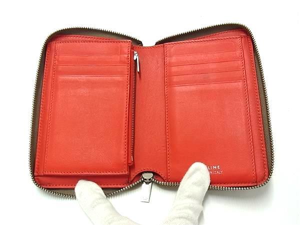 CELINE セリーヌ 財布 ミディアム ジップアラウンド ベージュ レッド レザー レディース ラウンドファスナー 二つ折り財布 シルバー金具