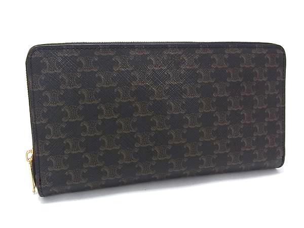 CELINE セリーヌ 財布 LARGE ZIP WALLET 10B552 ブラック系 PVC×レザー ユニセックス マカダム柄 ラウンドファスナー 長財布 ゴールド金具