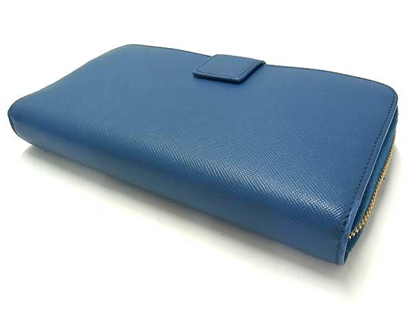 PRADA プラダ 財布 1M1348 ブルー サフィアーノレザー ユニセックス ラウンドファスナー 二つ折り 長財布 ゴールド金具 美品
