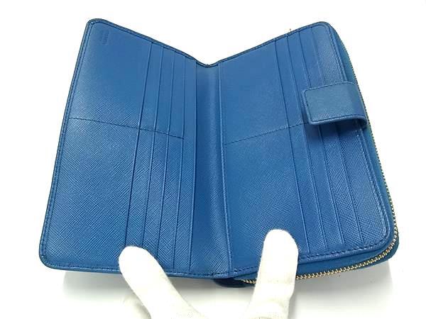 PRADA プラダ 財布 1M1348 ブルー サフィアーノレザー ユニセックス ラウンドファスナー 二つ折り 長財布 ゴールド金具 美品