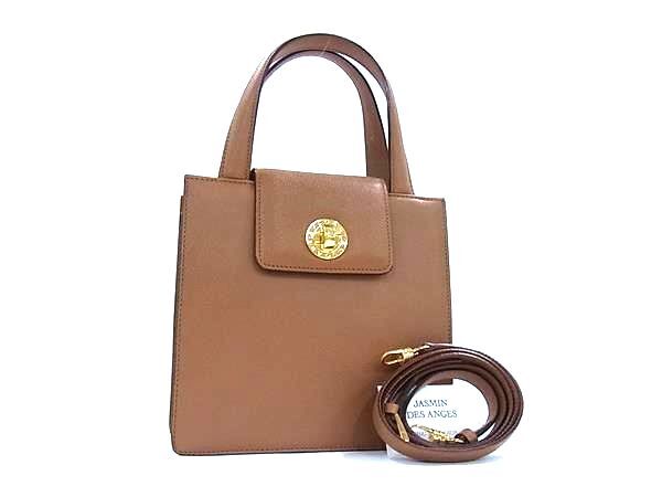 BVLGARI ブルガリ ハンドバッグ ブルガリブルガリ ブラウン レザー レディース ターンロック 2WAY ゴールド金具 美品