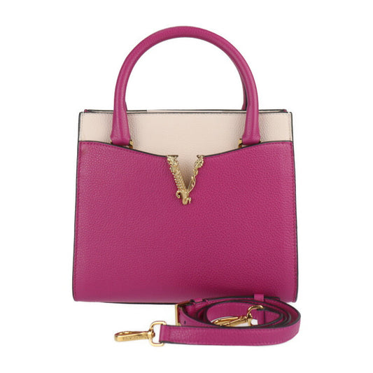 超美品 VERSACE ヴェルサーチ VIRTUS ヴィルトゥス ハンドバッグ 1005960 レザー マゼンタ系 ピンクベージュ系 ゴールド金具 2WAY ショルダーバッグ