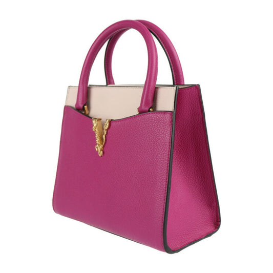 超美品 VERSACE ヴェルサーチ VIRTUS ヴィルトゥス ハンドバッグ 1005960 レザー マゼンタ系 ピンクベージュ系 ゴールド金具 2WAY ショルダーバッグ