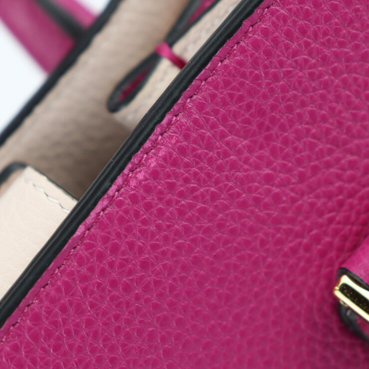 超美品 VERSACE ヴェルサーチ VIRTUS ヴィルトゥス ハンドバッグ 1005960 レザー マゼンタ系 ピンクベージュ系 ゴールド金具 2WAY ショルダーバッグ