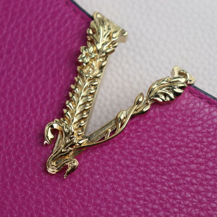 超美品 VERSACE ヴェルサーチ VIRTUS ヴィルトゥス ハンドバッグ 1005960 レザー マゼンタ系 ピンクベージュ系 ゴールド金具 2WAY ショルダーバッグ
