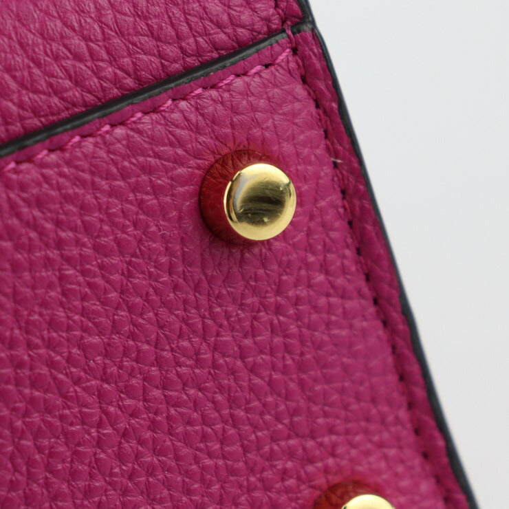 超美品 VERSACE ヴェルサーチ VIRTUS ヴィルトゥス ハンドバッグ 1005960 レザー マゼンタ系 ピンクベージュ系 ゴールド金具 2WAY ショルダーバッグ