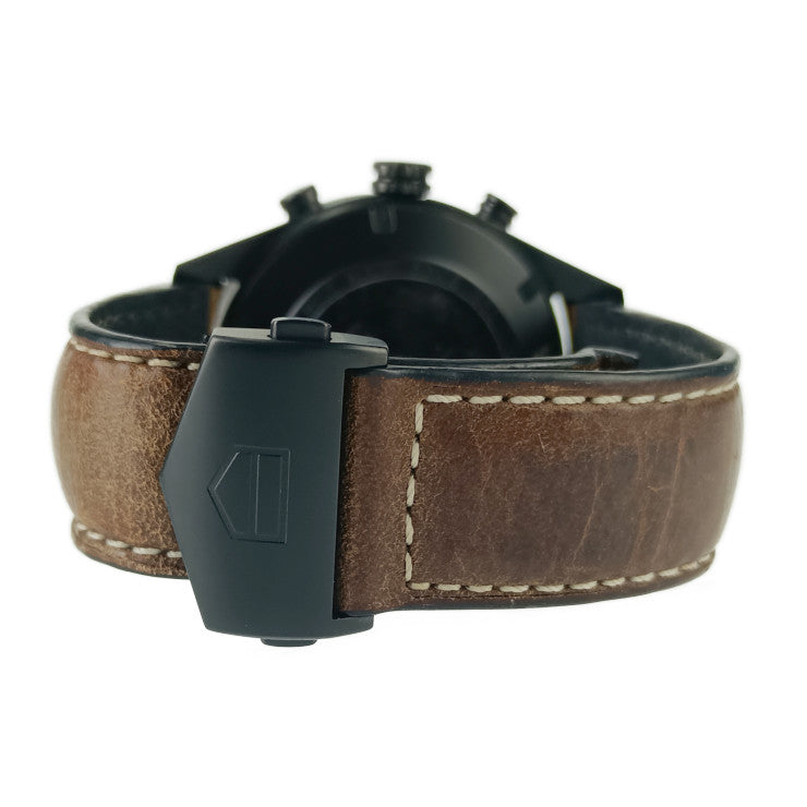 美品 TAG Heuer タグ ホイヤー 腕時計 カレラ キャリバー16 デイデイト クロノグラフ CV2A84 ブラック ブラック文字盤 ブラウン チタン セラミック レザー メンズ 裏スケ