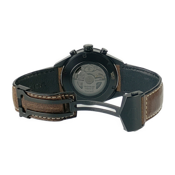 美品 TAG Heuer タグ ホイヤー 腕時計 カレラ キャリバー16 デイデイト クロノグラフ CV2A84 ブラック ブラック文字盤 ブラウン チタン セラミック レザー メンズ 裏スケ