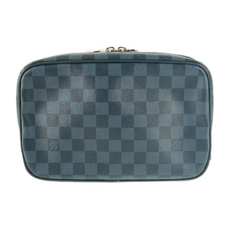 超美品 LOUIS VUITTON ルイヴィトン セカンドバッグ トゥルース・トワレ GM N47523 ネイビー系 シルバー金具 ダミエ・コバルト キャンバス メンズ ポーチ クラッチバッグ