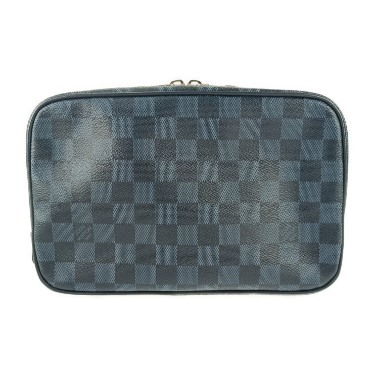 超美品 LOUIS VUITTON ルイヴィトン セカンドバッグ トゥルース・トワレ GM N47523 ネイビー系 シルバー金具 ダミエ・コバルト キャンバス メンズ ポーチ クラッチバッグ