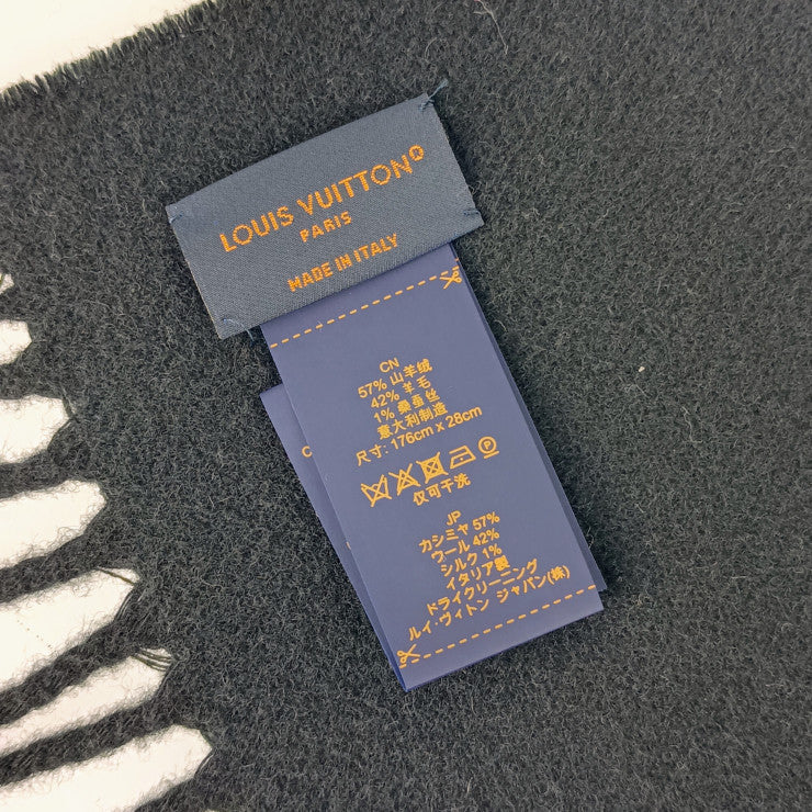 新古未使用展示品 LOUIS VUITTON ルイヴィトン マフラー エシャルプ・フライト モード マヒナ M77902 ブラック カシミヤ 57% ウール 42% シルク 1% ユニセックス フリンジ