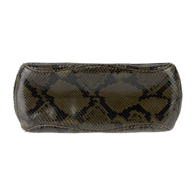 美品 GUCCI グッチ ハンドバッグ バンブー レディロック 331830 グリーン系 シルバー金具 パイソン レディース トップハンドル 手提げかばん