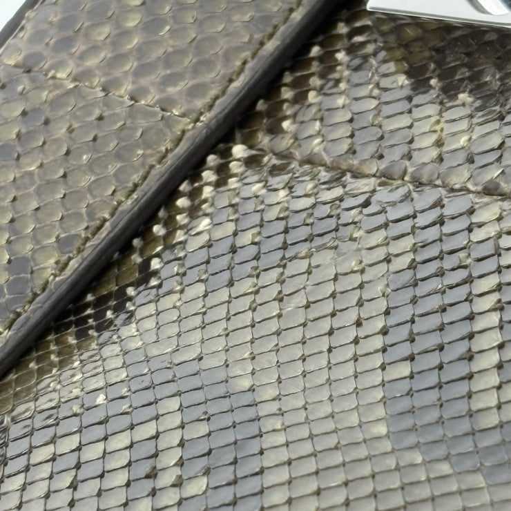 美品 GUCCI グッチ ハンドバッグ バンブー レディロック 331830 グリーン系 シルバー金具 パイソン レディース トップハンドル 手提げかばん