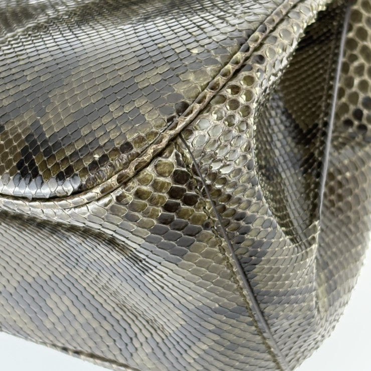 美品 GUCCI グッチ ハンドバッグ バンブー レディロック 331830 グリーン系 シルバー金具 パイソン レディース トップハンドル 手提げかばん