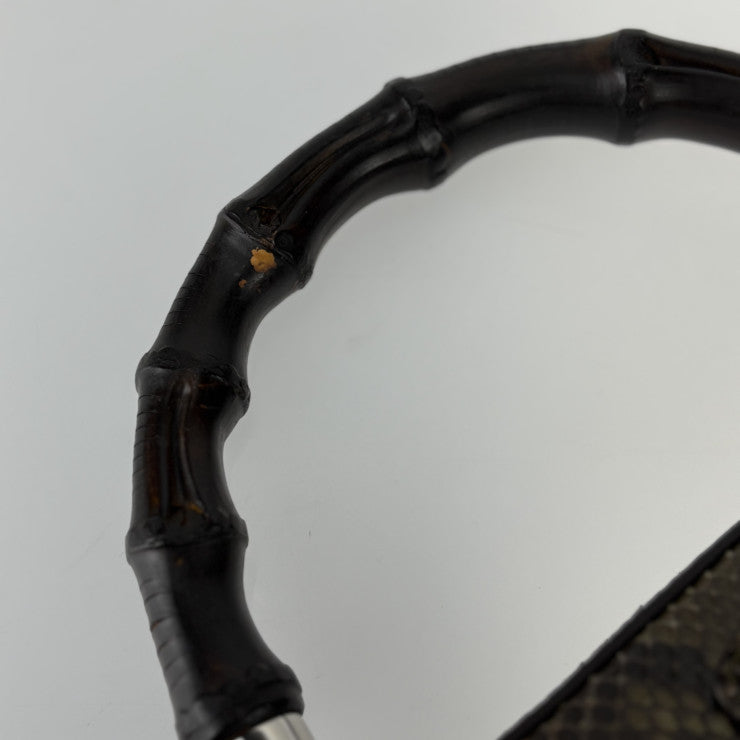 美品 GUCCI グッチ ハンドバッグ バンブー レディロック 331830 グリーン系 シルバー金具 パイソン レディース トップハンドル 手提げかばん
