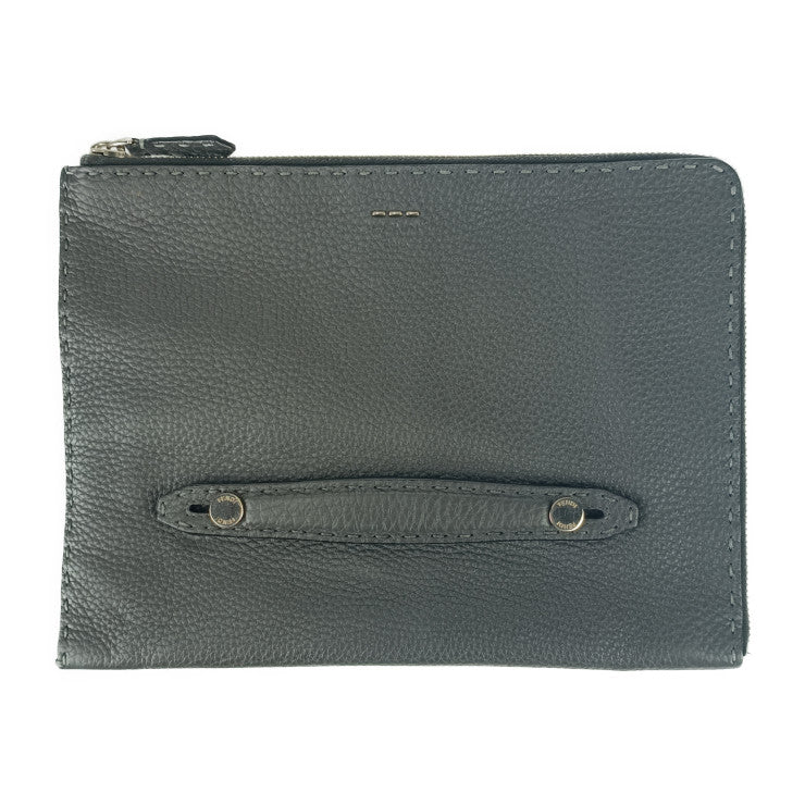 FENDI フェンディ クラッチバッグ セレリア 7M0225 グレー系 シルバー金具 レザー メンズ セカンドバッグ ポーチ Ｌ字ファスナー