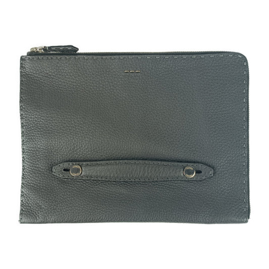 FENDI フェンディ クラッチバッグ セレリア 7M0225 グレー系 シルバー金具 レザー メンズ セカンドバッグ ポーチ Ｌ字ファスナー