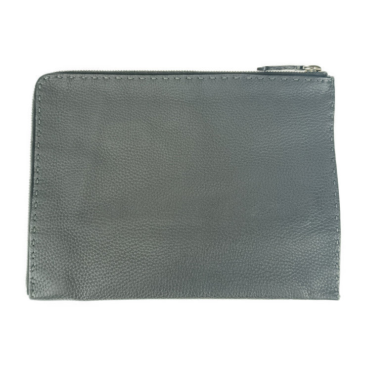 FENDI フェンディ クラッチバッグ セレリア 7M0225 グレー系 シルバー金具 レザー メンズ セカンドバッグ ポーチ Ｌ字ファスナー