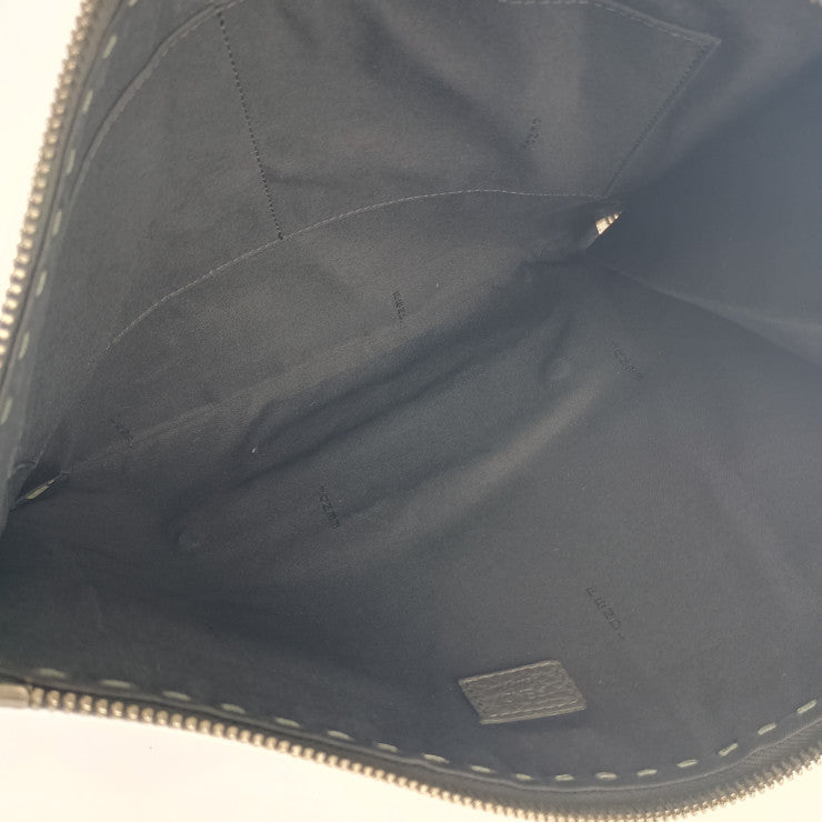 FENDI フェンディ クラッチバッグ セレリア 7M0225 グレー系 シルバー金具 レザー メンズ セカンドバッグ ポーチ Ｌ字ファスナー