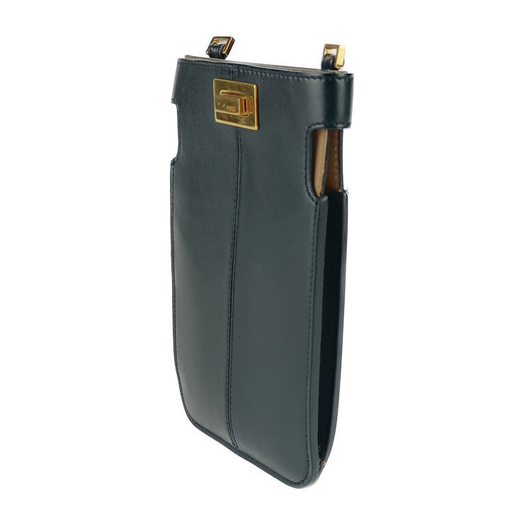 美品 FENDI フェンディ ショルダーバッグ ピーカブー ピーカフォン 8M0442 ブラック ゴールド金具 レザー レディース スマホポーチ ストラップ ターンロック