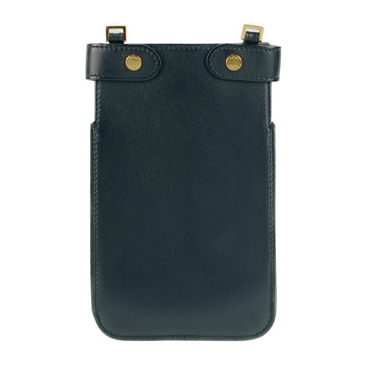 美品 FENDI フェンディ ショルダーバッグ ピーカブー ピーカフォン 8M0442 ブラック ゴールド金具 レザー レディース スマホポーチ ストラップ ターンロック