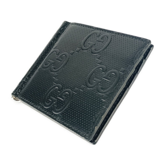 美品 GUCCI グッチ 二つ折り財布 GGエンボス マネークリップ 676656 ブラック レザー メンズ 札入れ