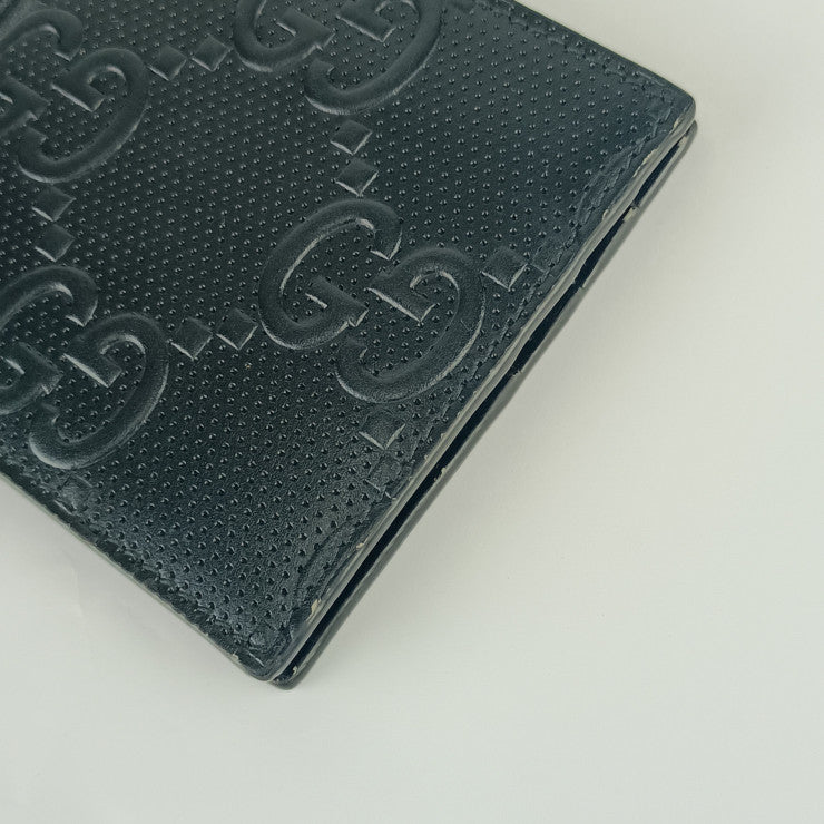 美品 GUCCI グッチ 二つ折り財布 GGエンボス マネークリップ 676656 ブラック レザー メンズ 札入れ