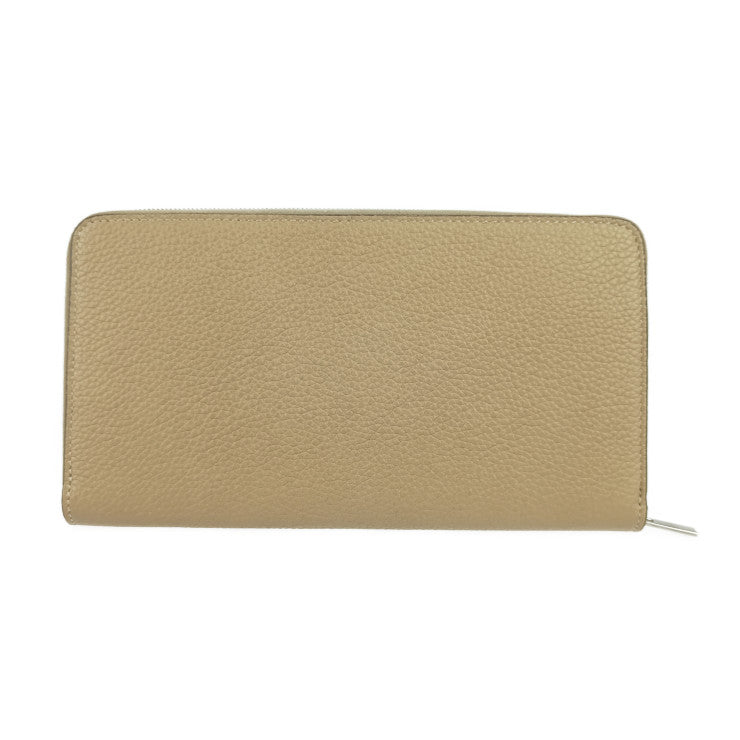 超美品 CELINE セリーヌ 長財布 ラージ ジップドウォレット - ベージュ系 オレンジレッド系 シルバー金具 レザー レディース バイカラー ラウンドファスナー