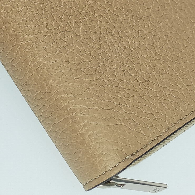 超美品 CELINE セリーヌ 長財布 ラージ ジップドウォレット - ベージュ系 オレンジレッド系 シルバー金具 レザー レディース バイカラー ラウンドファスナー