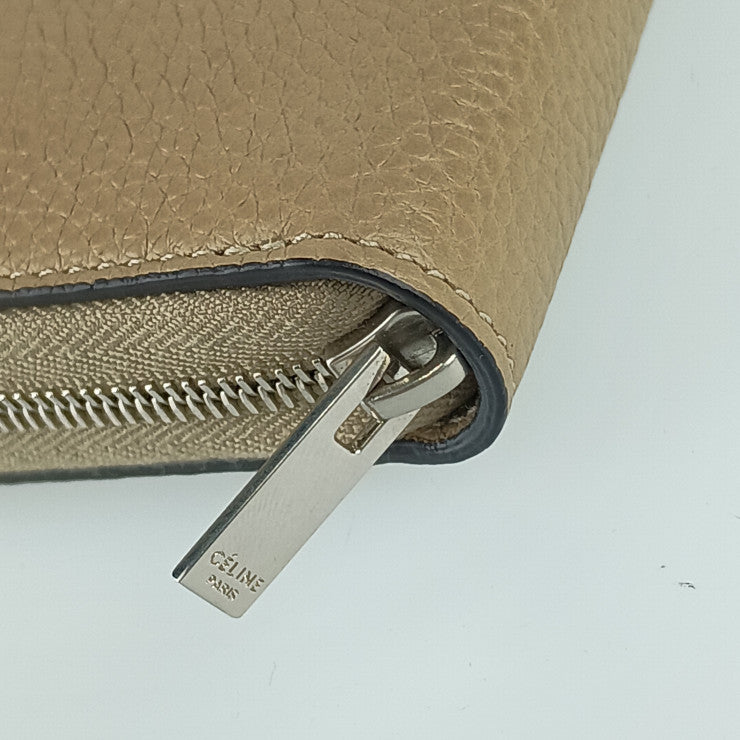 超美品 CELINE セリーヌ 長財布 ラージ ジップドウォレット - ベージュ系 オレンジレッド系 シルバー金具 レザー レディース バイカラー ラウンドファスナー