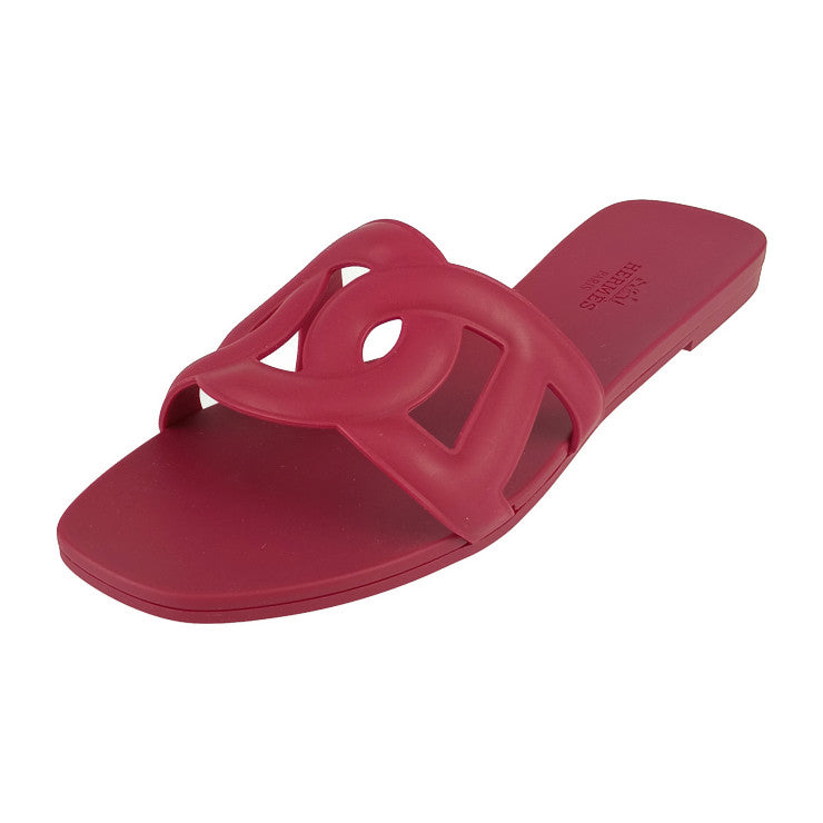 新古未使用展示品 HERMES エルメス サンダル アロハ シェーヌダンクル - ボルドー系 ラバー レディース ビーチサンダル シャワーサンダル フラット スライド ＃35