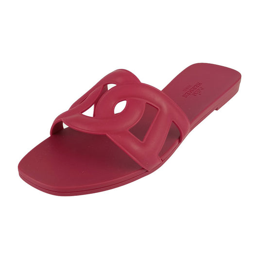 新古未使用展示品 HERMES エルメス サンダル アロハ シェーヌダンクル - ボルドー系 ラバー レディース ビーチサンダル シャワーサンダル フラット スライド ＃35